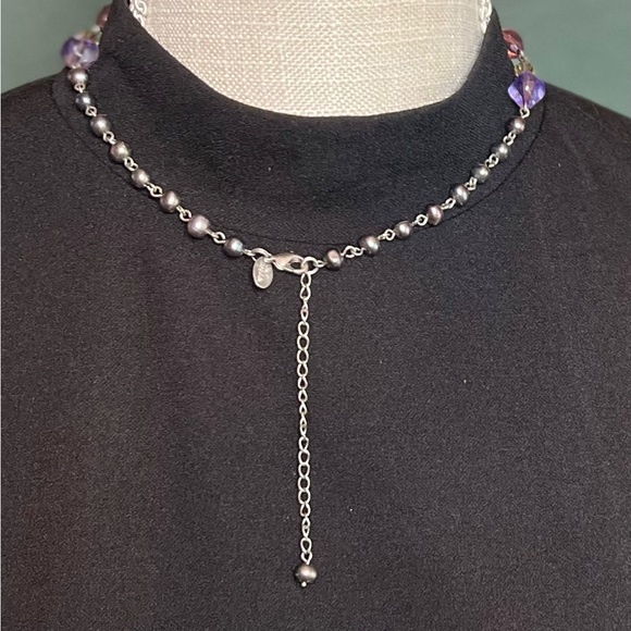 Vintage Boho Lia Sophia Abalone Shell Purple Glass Beads Pearled Necklace - Picture 3 of 6